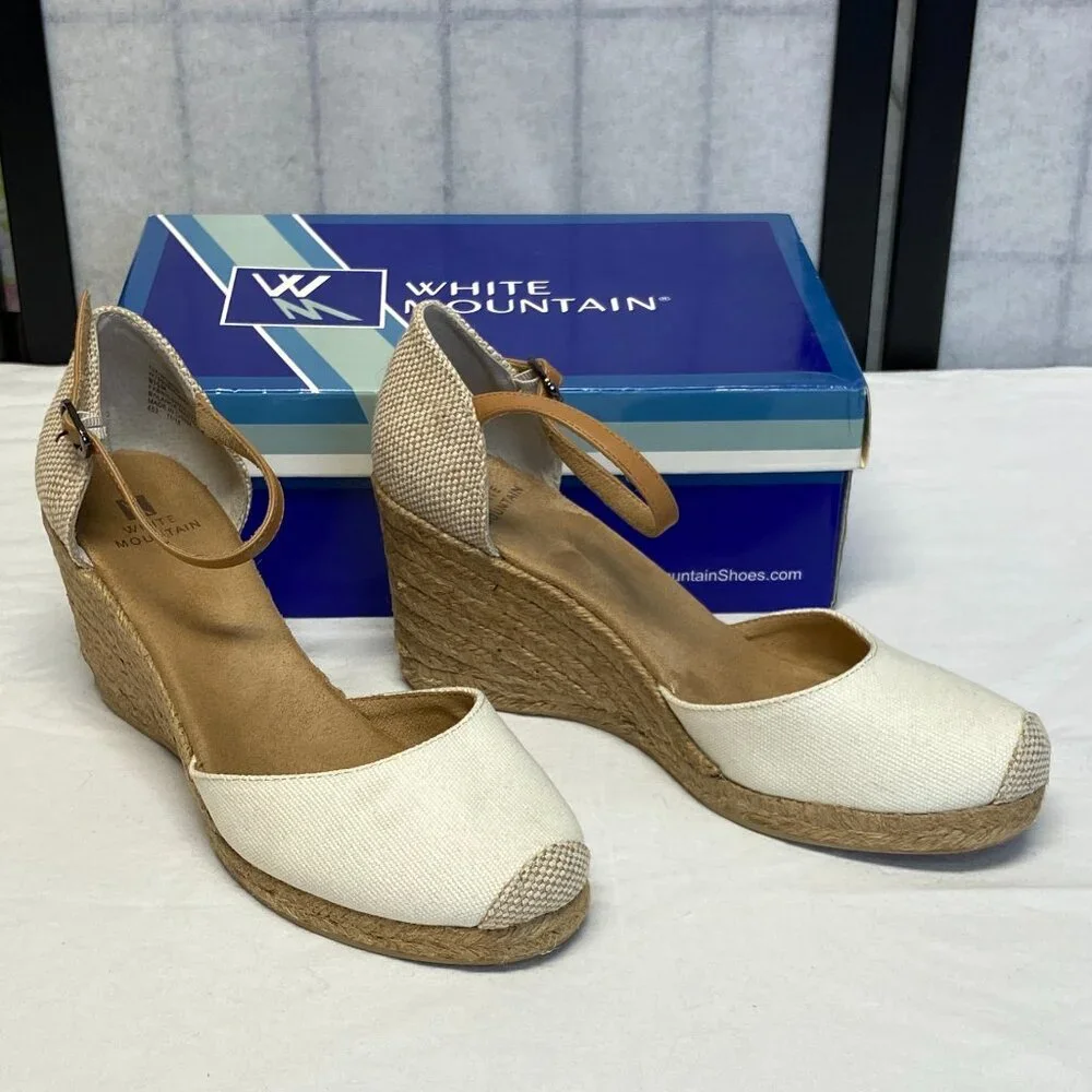 White Mountain Mamba Espadrilles Neutral Rope Wedge Heels Ankle Strap 9.5 NIB